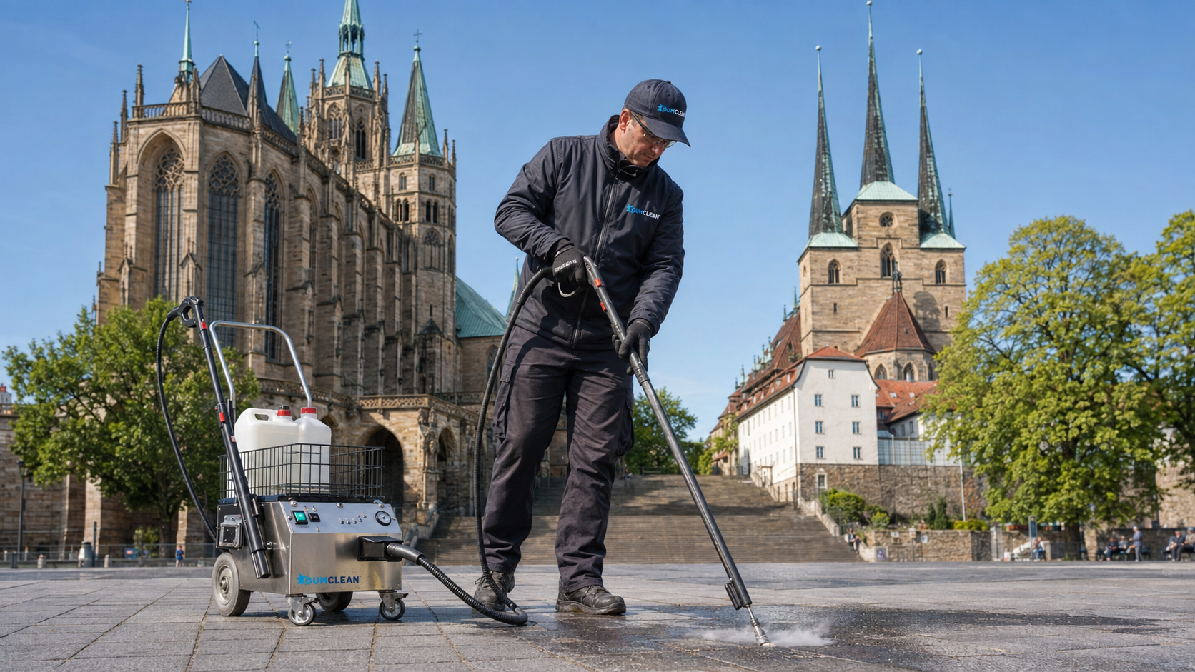 Professionelle Kaugummientfernung mit der GumClean3000 in der Innenstadt